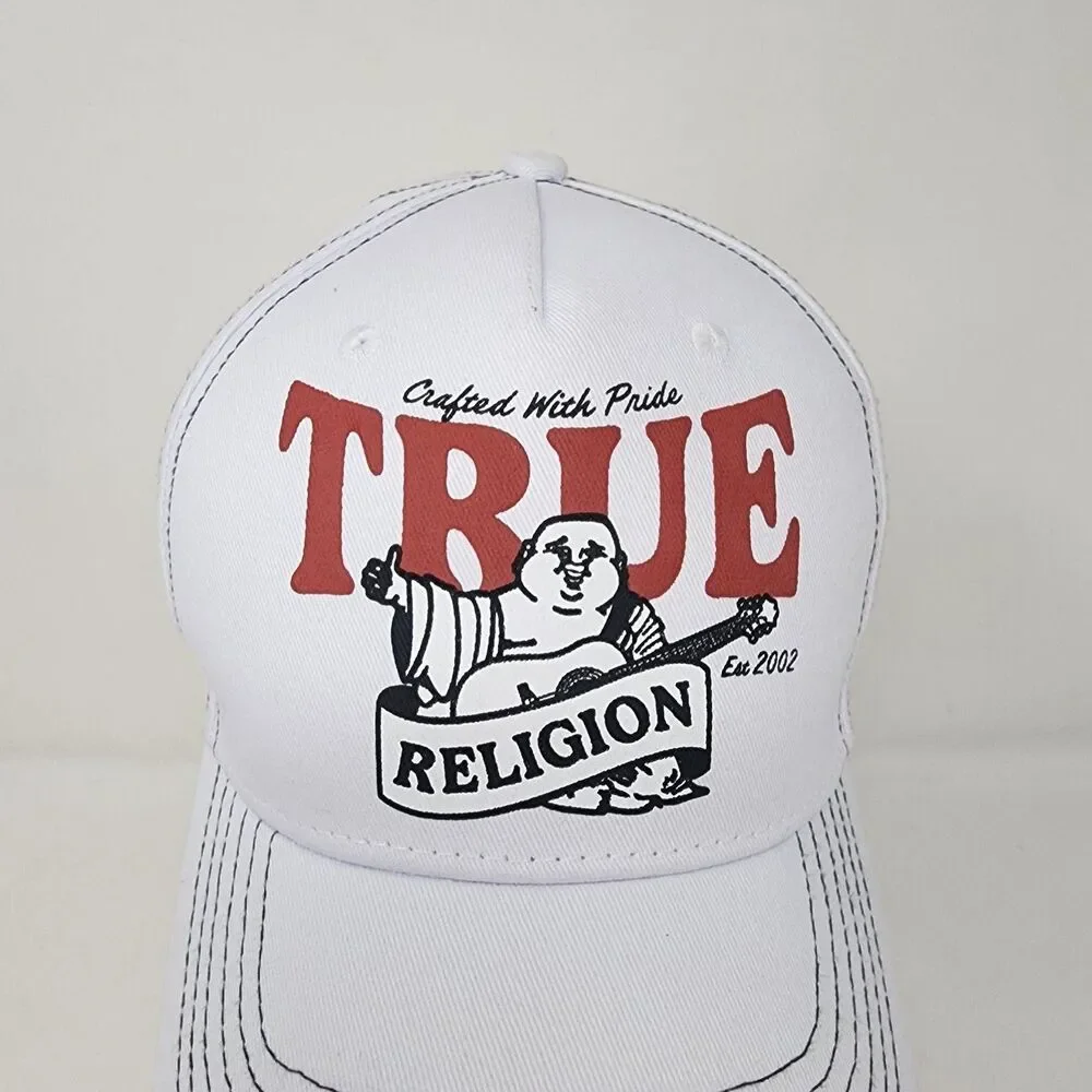 True Religion Hat Baseball Mens One Size White Snapback Cap Buddha Graphic Logo